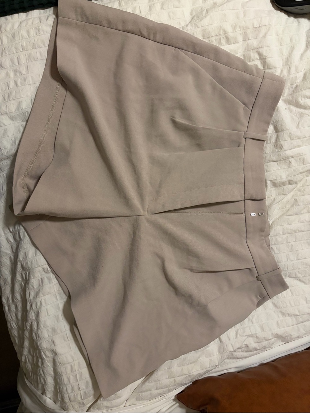 Abercrombie & Fitch Taupe High-Waist Pleated Shorts